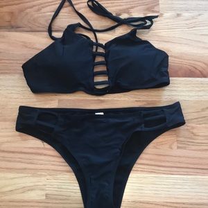 HOTAPEI Swim Black Bikini with Cutouts